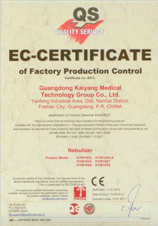 QS EC-CERTIFICATE FOR NEBULIZER